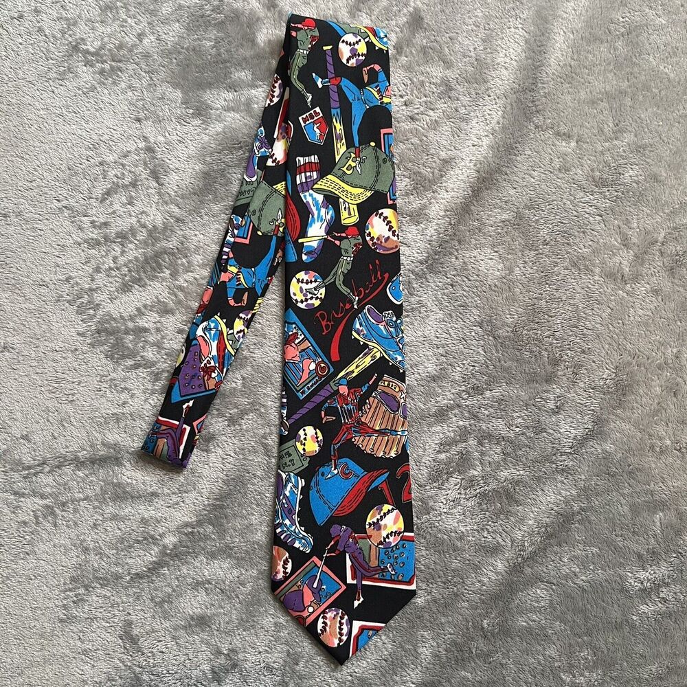 Next Exit Baseball Novelty Tie 100% Polyester Neck Tie EUC